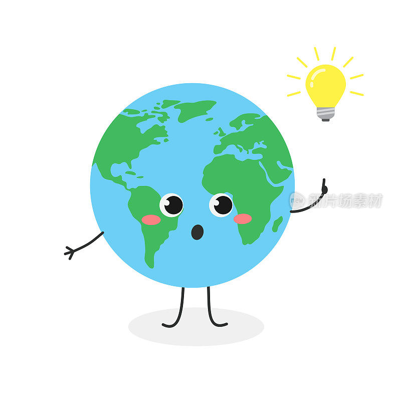Cute funny globe cartoon character with lightbulb
